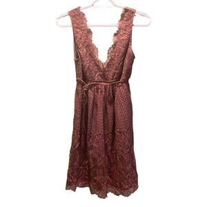BCBGMAXAZRIA Women's Empire Waist Lace Cocktail Dress Sz 4 Brown/Gold